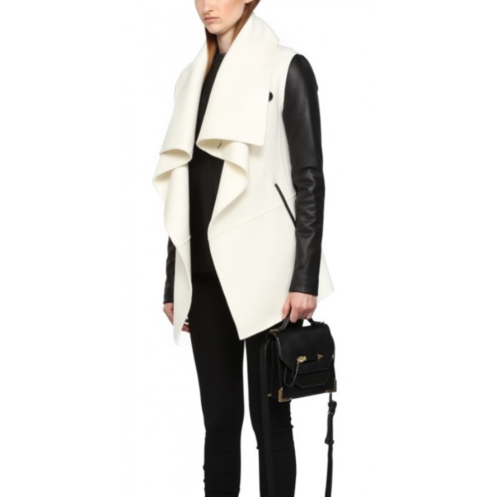 DOUBLE FACE WOOL COAT WITH LEATHER SLEEVES